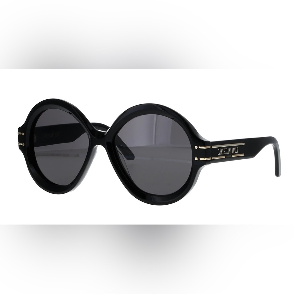 Christian Dior Signature R1U -Black Round Sunglasses with Gold Accents